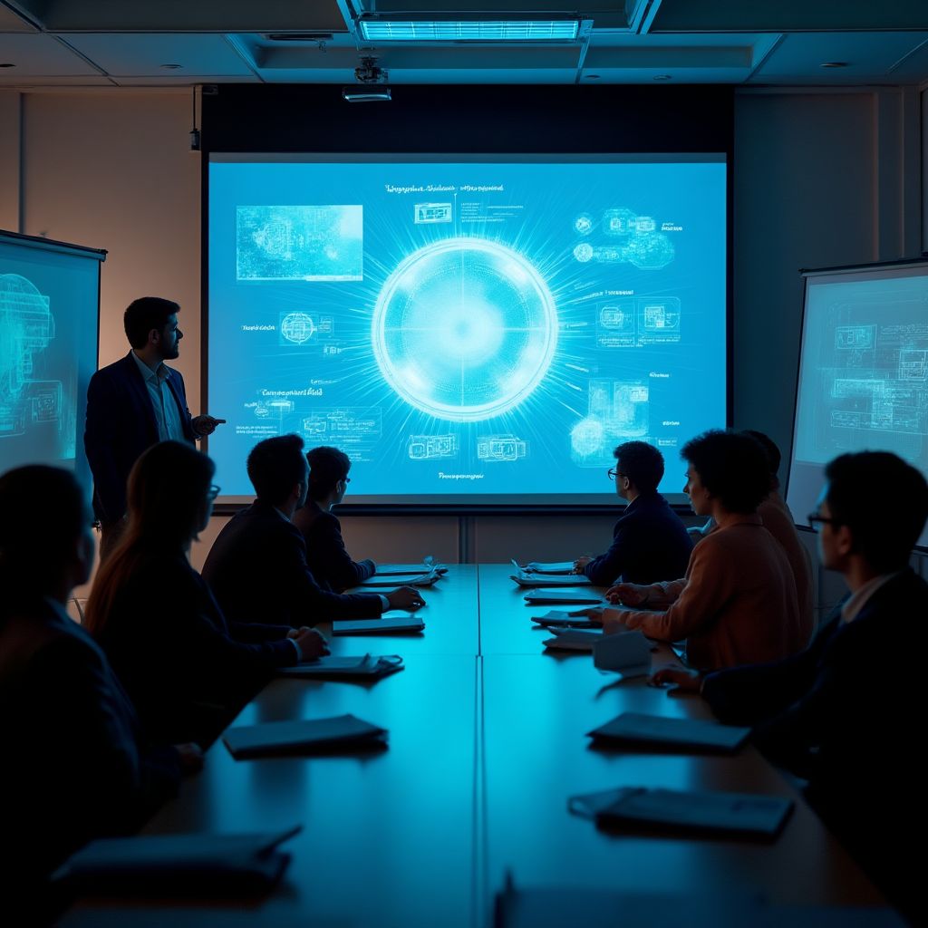 AI training classroom with instructors and students